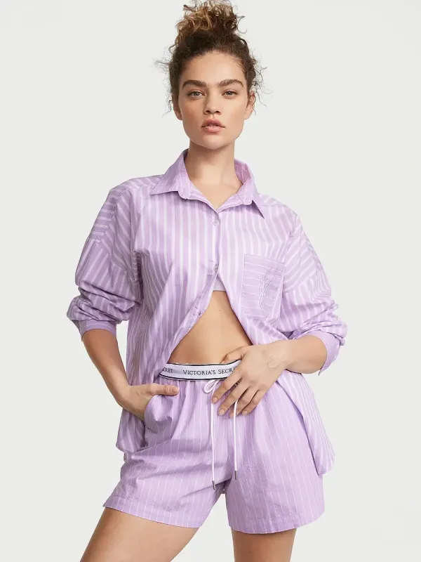 Бавовняна піжама з шортами Long-Sleeve Short PJ Set Victoria's Secret