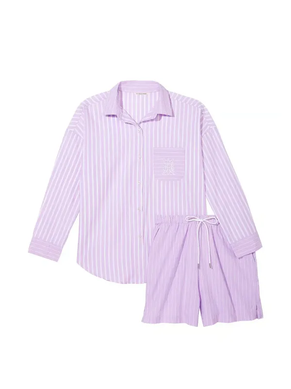Бавовняна піжама з шортами Long-Sleeve Short PJ Set Victoria's Secret