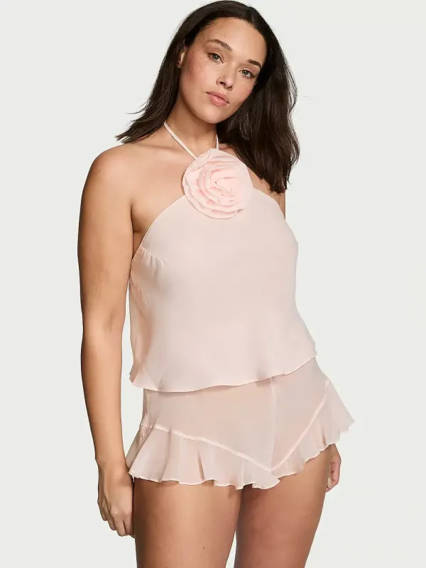 Комлект Chiffon Rosette Halter Cami & Shorts Set Victoria's Secret
