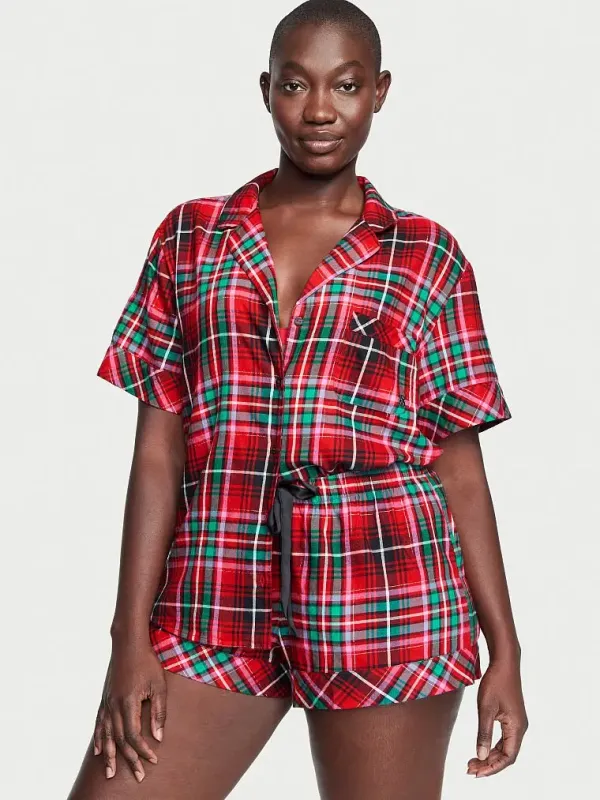 Фланелева піжама із шортами Short PJ Set Victoria's Secret