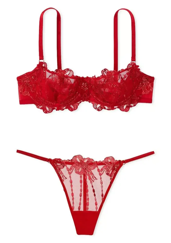 Комплект Бюстгальтер балконет & Трусики стрінги Bow Embroidery Dream Angels Victoria's Secret