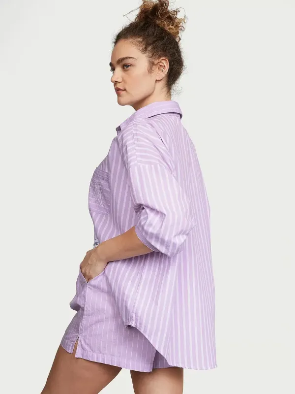 Бавовняна піжама з шортами Long-Sleeve Short PJ Set Victoria's Secret