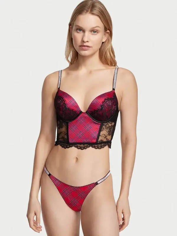 Комплект Бюстьє з подвійним пуш-апом & Трусики тонг Logo Shine Strap Victoria's Secret