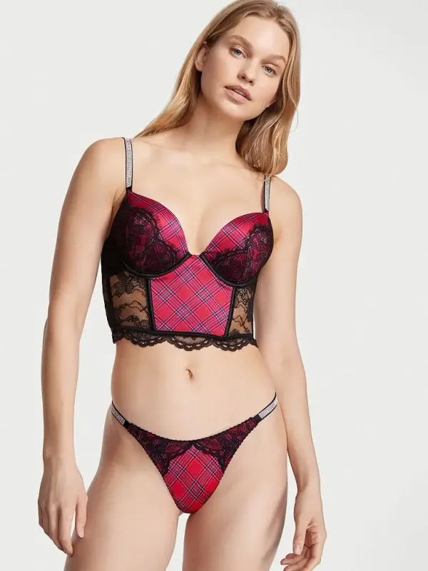 Комплект Бюстьє з подвійним пуш-апом & Трусики тонг Logo Shine Strap Victoria's Secret
