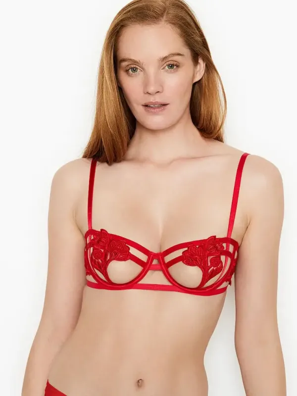 Комплект Бюстгальтер балконет Strappy Embroidered & Трусики V-стрінги Very Sexy Victoria's Secret